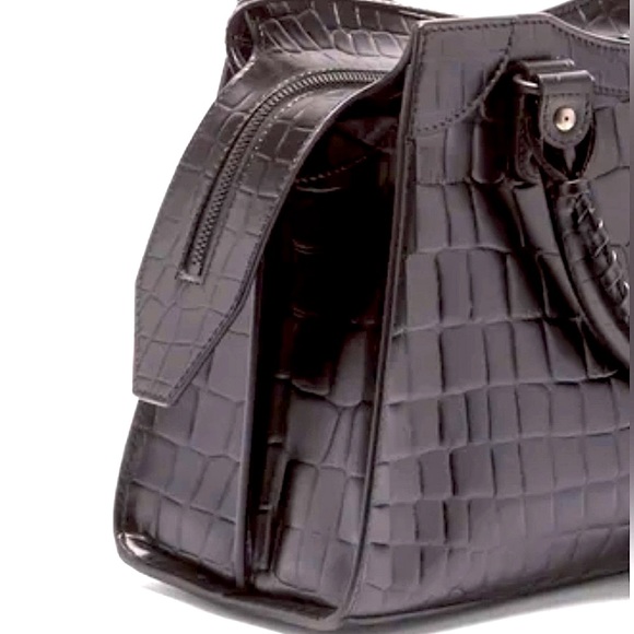 NEW AUTH BALENCIAGA CLASSIC NEO SMALL EMBOSSED CROC LEATHER GUNMETAL MED BAG - Picture 6 of 12